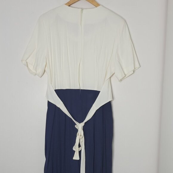 Elegant Vintage Off White & Blue Floral Embroidered Faux Vest Dress Plus Size 16 - Picture 2 of 13